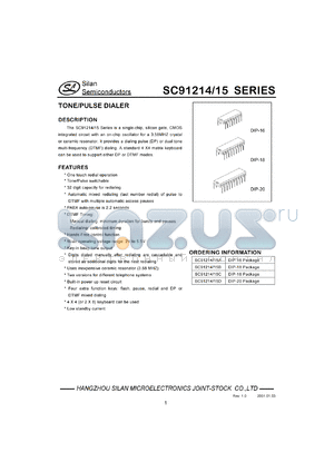 SC91214/15B datasheet - 6.0V tone/pulse dialer