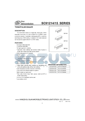 SC91214/15C datasheet - 6.0V tone/pulse dialer