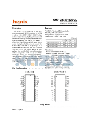 GM71C17400CJ-7 datasheet - 4,194,304 words x 4 bit CMOS dynamic RAM, 70ns