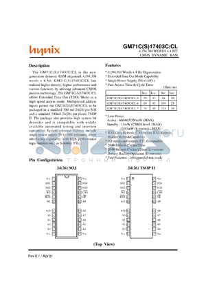 GM71C17403CJ-5 datasheet - CMOS DRAM 4,194,304 words x 4 bit, 5.0V, 50ns