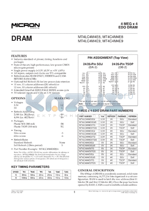 MT4C4M4E9DJ-6 datasheet - 4Meg x 4 banks, EDO DRAM, 5.0V, standard refresh, 60ns