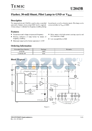 U2043B datasheet - Flasher, 30-mOhm shunt, pilot lamp to GND or VBatt