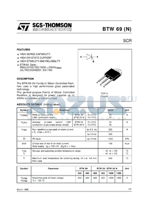 BTW69N-1200 datasheet - SCR, 55A, 1200V