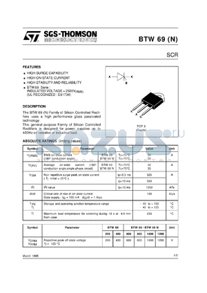 BTW69-400 datasheet - SCR, 50A, 400V