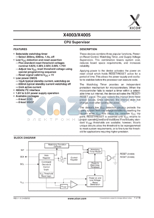 X4005M8I datasheet - CPU supervisor, 400kHz I2C interface
