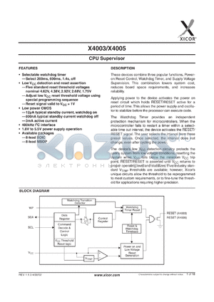 X4003S8I datasheet - CPU supervisor, 400kHz I2C interface