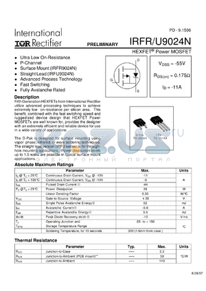 IRFR9024NTRL datasheet - Power MOSFET, 55V, 11A
