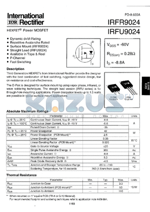 IRFR9024TRR datasheet - Power MOSFET, 60V, 8.8A