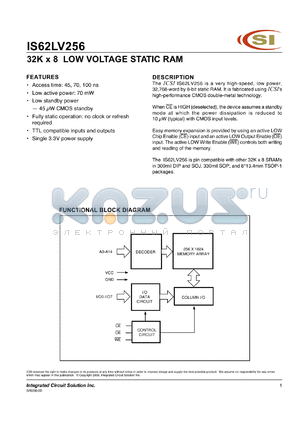 IS62LV256-70N datasheet - 70ns; 3.3V; 32K x 8 low voltage static RAM