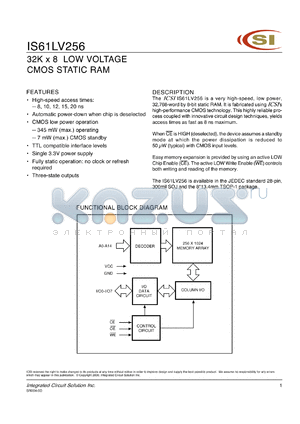 IS61LV256-20TI datasheet - 20ns; 3.3V; 32K x 8 low voltage CMOS static RAM