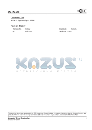 IC61C632A-4TQ datasheet - 4ns; 3.3V; 32K x 32 synchronous pipelined static RAM