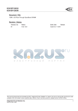 IC61SF12836-7.5TQI datasheet - 7.5ns; 3.3V; 128K x 32 synchronous flow-through static RAM