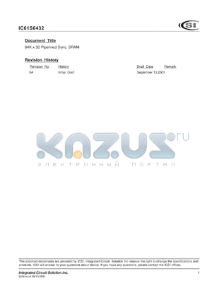 IC61S6432-75TQ datasheet - 75MHz; 3.3V; 64K x 32 synchronous pipelined static RAM