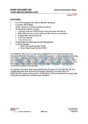 IA80C186TQF80I datasheet - 40MHz 16-bit microcontroller