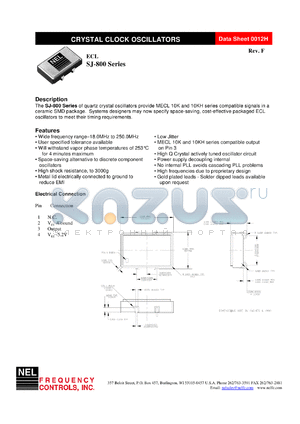 SJA800 datasheet - 3.3 V,+/-100 ppm,  ECL crystal clock oscillator