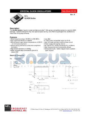 SJA82C datasheet - 3.3 V,+/-100 ppm,  ECL crystal clock oscillator