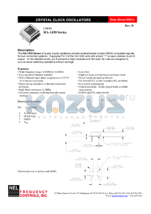 SA1451 datasheet - 5 V, +/-50 ppm, CMOS  crystal clock oscillator