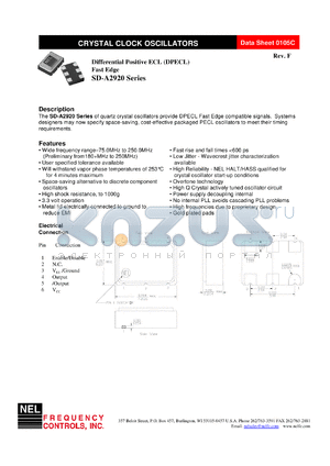 SDA2929 datasheet - 3.3 V, customer specific, differential positive ECL fast edge  crystal clock oscillator