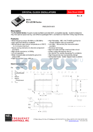 PJA2C0B datasheet - 3.3 V, +/-50 ppm, HSTL crystal clock oscillator