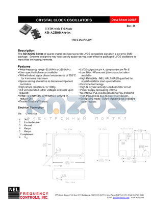 SDA2D0A datasheet - 3.3 V, +/-20 ppm, LVDS crystal clock oscillator