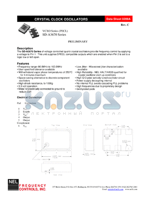 SD367B datasheet - 5 V, +/-50 ppm, VCXO crystal clock oscillator