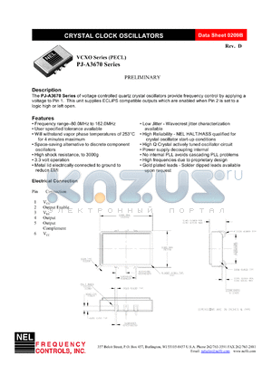 PJ3679 datasheet - 5 V, customer specific, VCXO crystal clock oscillator