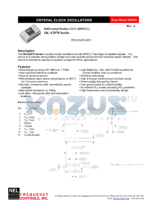 SKA2970 datasheet - 3.3 V, +/-100 ppm, differential positive ECL  crystal clock oscillator
