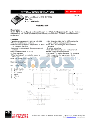 PJ2969 datasheet - 5 V, customer specific, differential positive ECL fast edge crystal clock oscillator