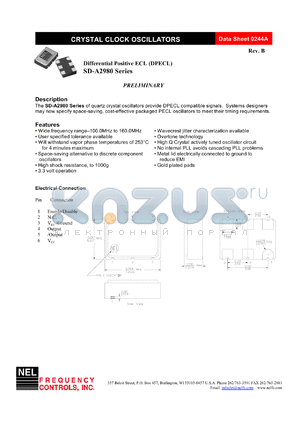 SDA298C datasheet - 3.3 V, +/-100 ppm, differential positive ECL crystal clock oscillator