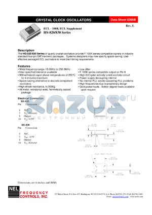 SMA820 datasheet - 3.3 V, +/-100 ppm, ECL crystal clock oscillator