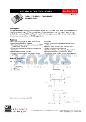 HSA1879 datasheet - 3.3 V, customer specific, positive ECL crystal clock oscillator