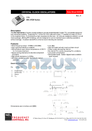 SMA1527 datasheet - 3.3 V, +/-25 ppm, TTL crystal clock oscillator