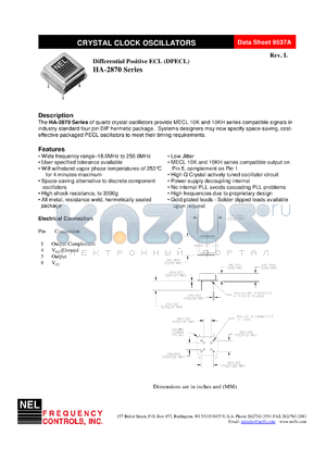 HAA287C datasheet - 3.3 V, +/-100 ppm, differential positive ECL  crystal clock oscillator