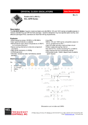 HAA879 datasheet - 3.3 V, customer specific, positive ECL crystal clock oscillator