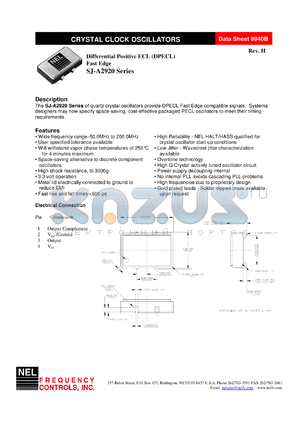 SJ2921 datasheet - 5 V, +/-50 ppm, differential positive ECL crystal clock oscillator