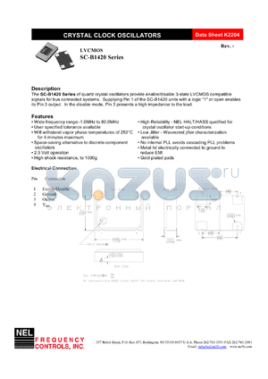 SCB142B datasheet - 2.5 V, +/-50 ppm,  LVCMOS crystal clock oscillator