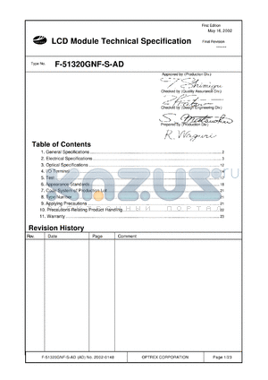 F-51320GNF-S-AD datasheet - 0.3-7.0V 20.0mA LCD module