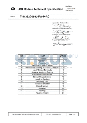 T-51382D064J-FW-P-AC datasheet - 640 x 480dots; dot pitch:0.0675 x 0.203mm; 0.0-6.0V; LCD module