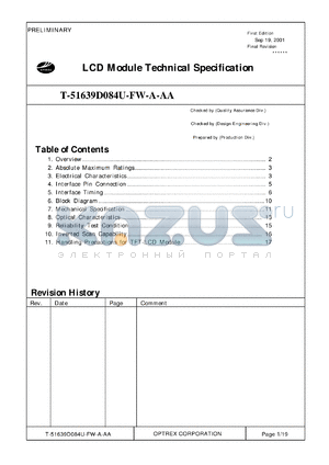 T-51639D084U-FW-A-AA datasheet - 1024 x 768dots; pixel pitch:0.16725 x 0.16725mm; 0.0-4.0V; 0.15mA LCD module