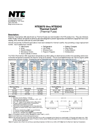 NTE8076 datasheet - Thermal cut-off (thermal fuse).