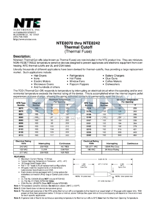 NTE8081 datasheet - Thermal cut-off (thermal fuse).