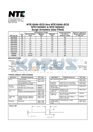 15040-ECG datasheet - Surge arrester (gas filled). Nominal breakdown voltage 75VDC