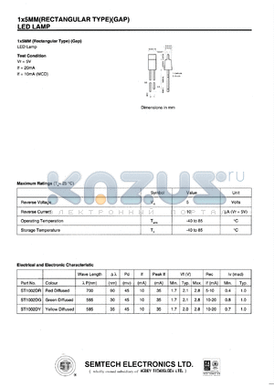 ST1002DY datasheet - Yellow diffused, 1x5 mm LED lamp