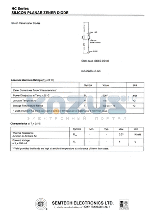 6.2HC datasheet - 6.2 V,  20 mA silicon planar zener diode