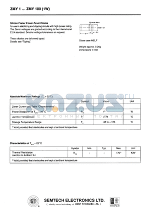 ZMY1Z datasheet - 0.7 V,  5 mA silicon planar power zener diode