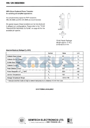 HN/2N3903 datasheet - 60 V, NPN silicon expitaxial planar transistor