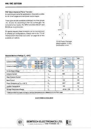 HN/BC327 datasheet - 50 V, PNP silicon expitaxial planar transistor