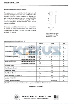 HN/BC549 datasheet - 30 V, NPN silicon expitaxial planar transistor