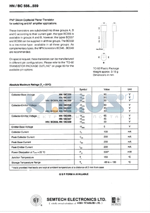 HN/BC559 datasheet - 30 V, PNP silicon expitaxial planar transistor