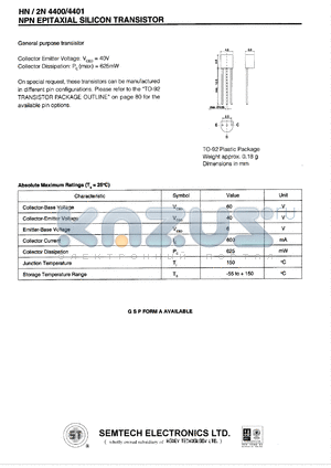 HN/2N4400 datasheet - 60 V, NPN silicon expitaxial transistor
